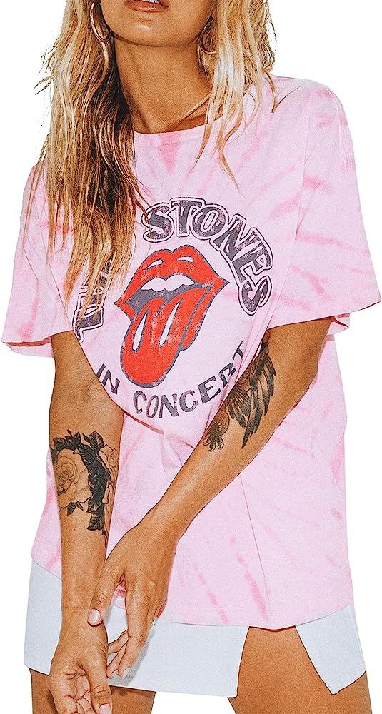 SOFIA'S CHOICE Women's Lip Print Tshirt Round Neck Short Sleeve Funny Graphic Tee Shirt Tops | Amazon (US)