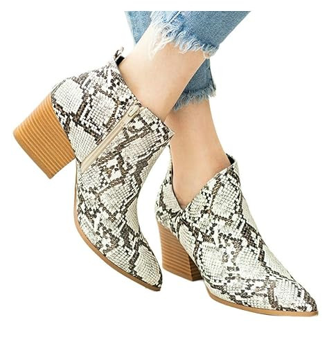 LAICIGO Women’s Pointed Toe Ankle Booties Stacked Heel Side Zip-up Faux Leather Winter Warm Che... | Amazon (US)