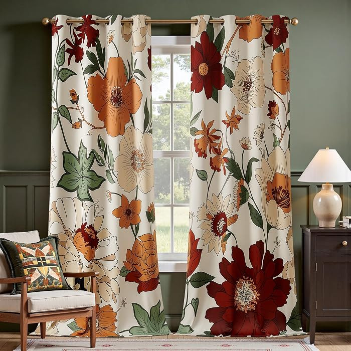 jinchan Beige Boho Floral Blackout Curtains 96 Inch Grommet 2 Panels | Amazon (US)