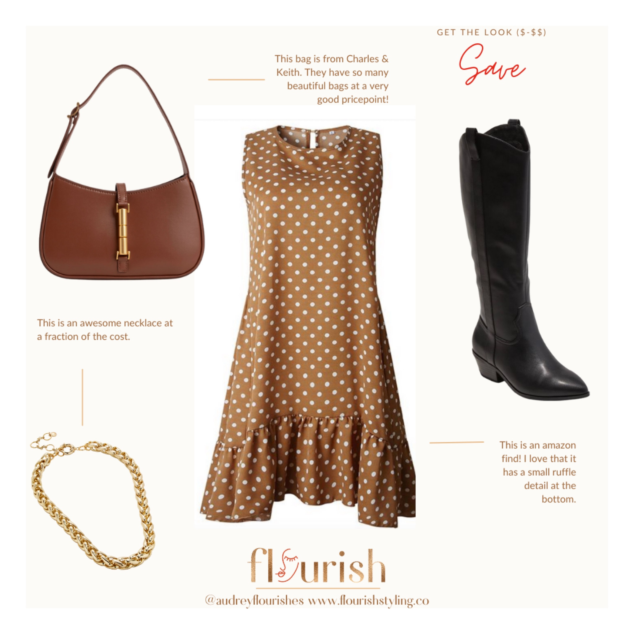 
Cute dress alert. This look combines some of my favorite things. I love a black and brown combination. This outfit is a great example of how to combine the two. Not only do I love this dress, but I love the fact that they have paired black boots with a brown bag. Your shoes and bag do not always have to match. In fact, by not matching your bag and shoes, you are adding visual interest to your look. 

This outfit can be achieved at many price points. Similar styles are linked in an array of budget-friendly price points! 

#lookforless #personalstyle #imageconsultant #autumn #coloranalysis

#LTKunder50 #LTKunder100