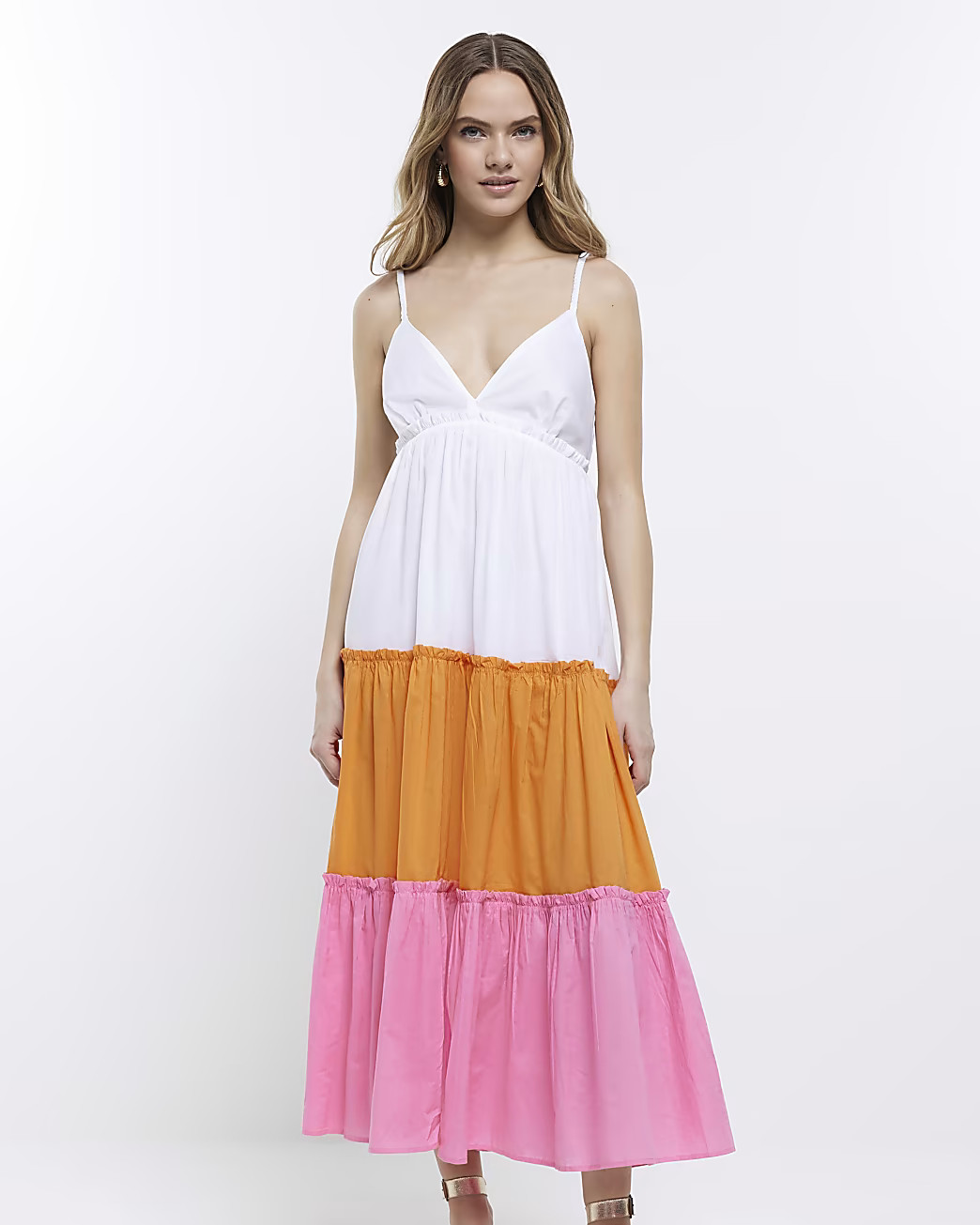 Pink tiered cami beach midi Dress | River Island (US)