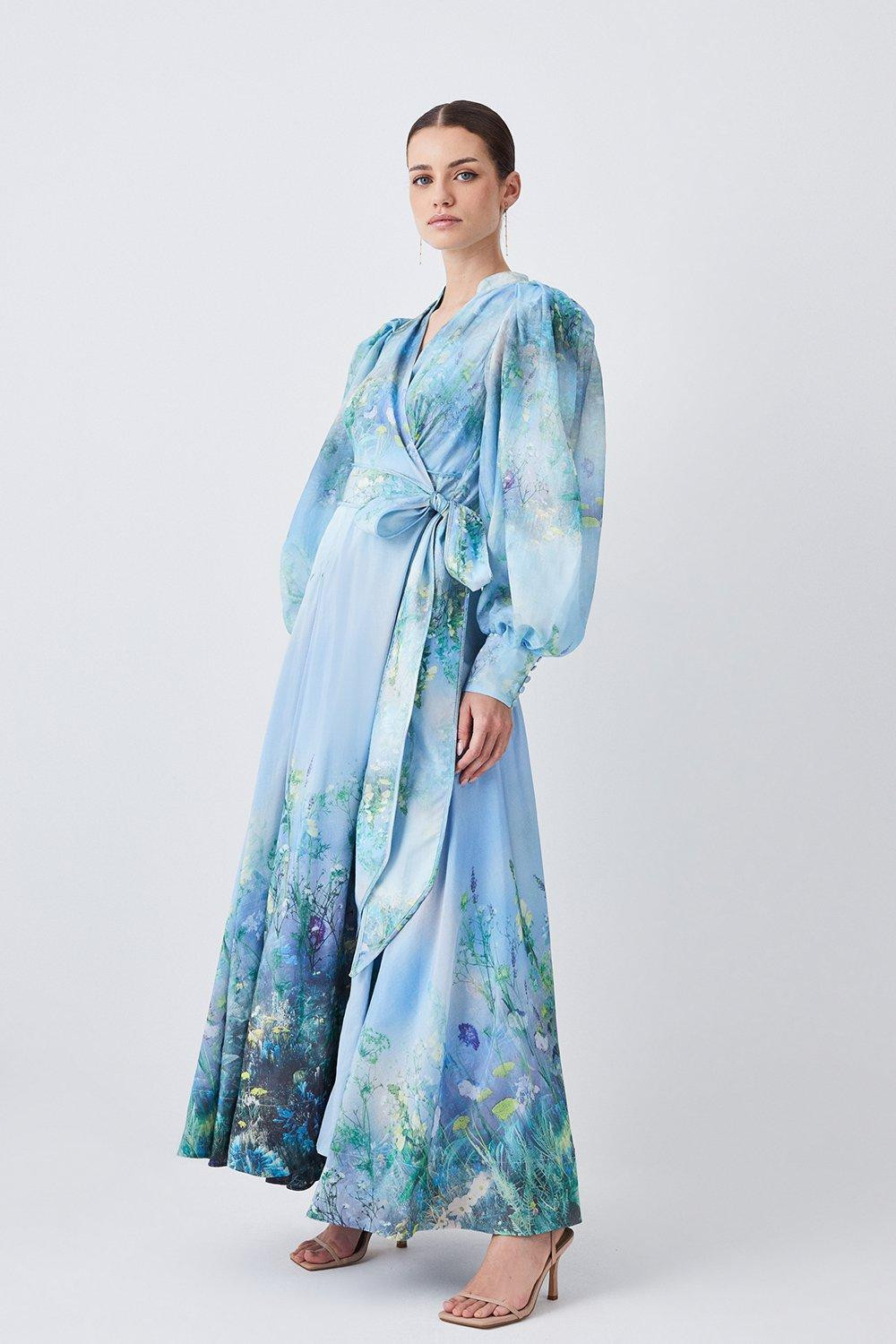 Lydia Millen Petite Silk Cotton Scenic Floral Maxi Dress | Karen Millen US