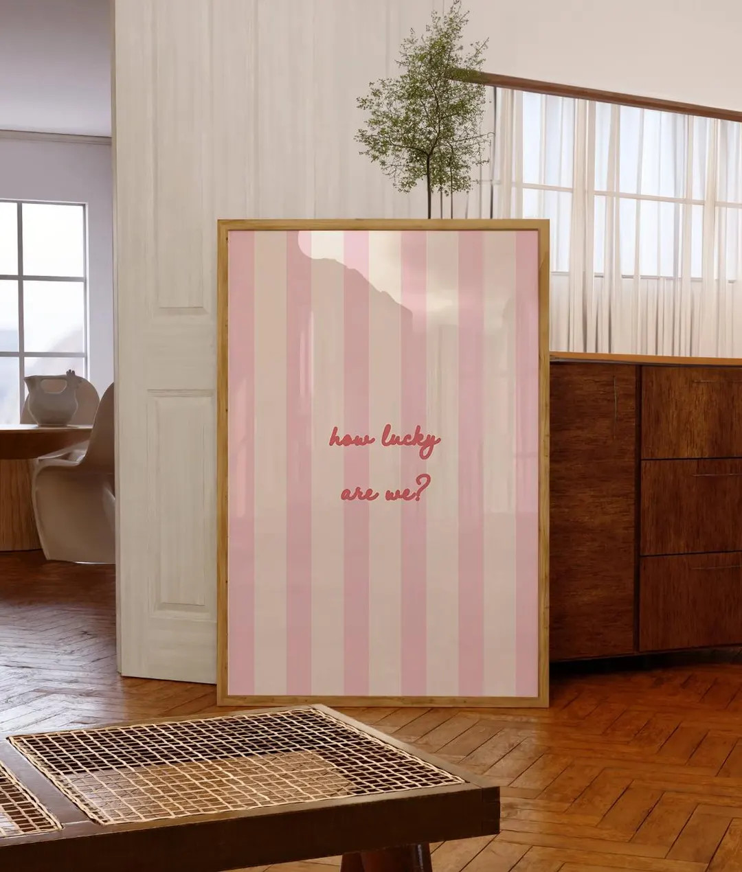 Pink Cabana Striped Bathroom Poster *lucky Girl* Digital Art Print Pink and Red *MANIFEST* How Lu... | Etsy (US)
