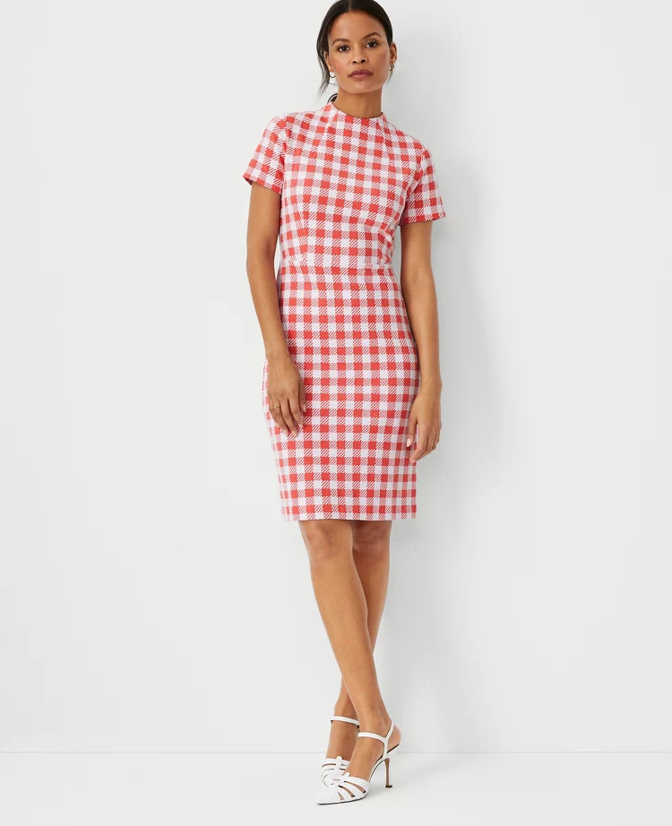 Checked Mock Neck Sheath Dress | Ann Taylor (US)