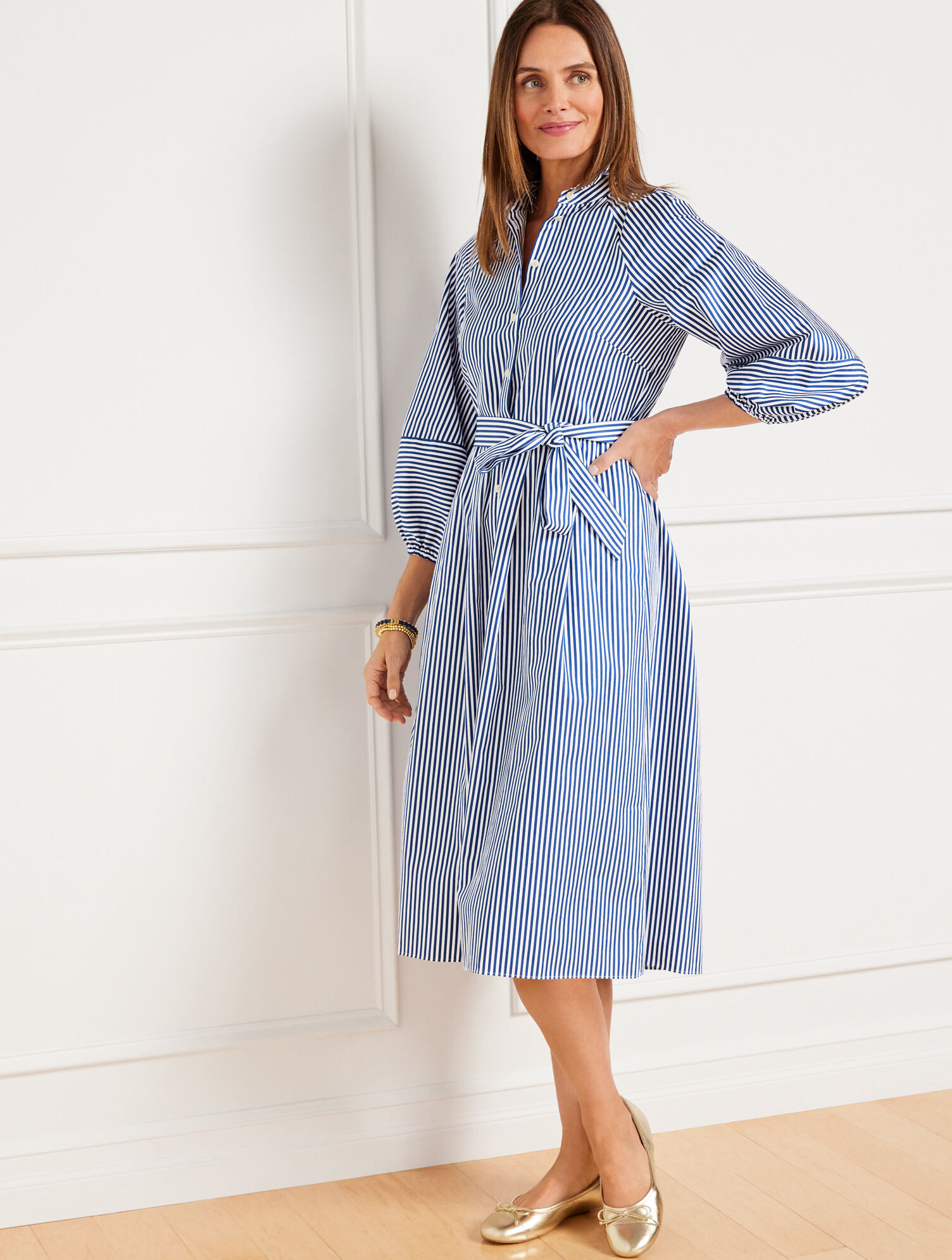 Poplin Fit & Flare Dress - Moon Stripe | Talbots