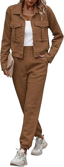 PRETTYGARDEN Womens 2025 Winter 2 Piece Outfit Tracksuit Long Sleeve Button Down Shacket Jacket P... | Amazon (US)