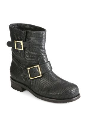 Youth Lizard-Embossed Leather Biker Boots | Saks Fifth Avenue