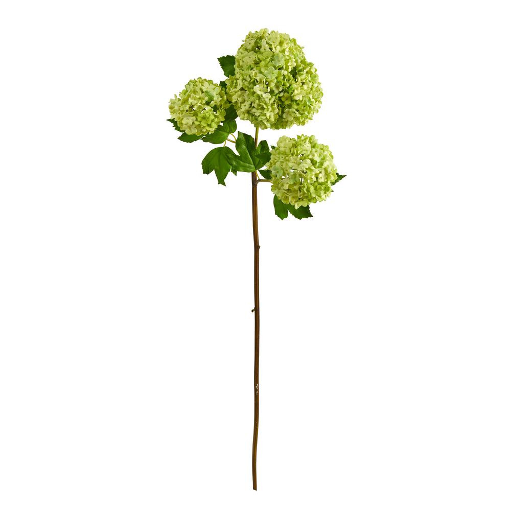 Nearly Natural 33in. Snowball Hydrangea Artificial Flower (Set of 2) | The Home Depot