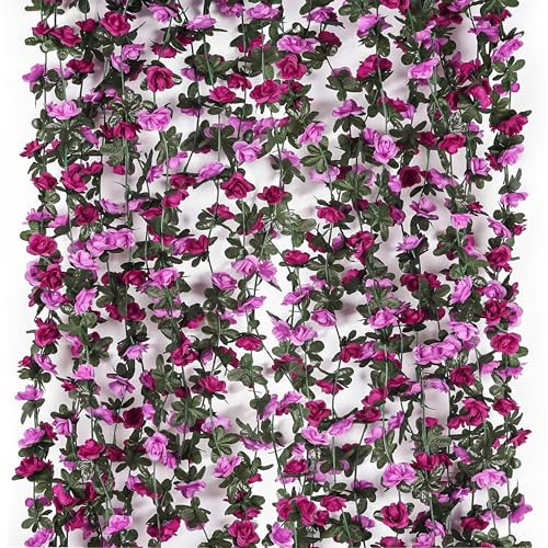 Miracliy 9Pcs 74FT Purple Flower Garland Artificial Rose Arch Vines Fake Spring Floral Garland for Flower Wall Backdrop Wedding Mothers Day Garden Tea Party Decoration | Amazon (US)