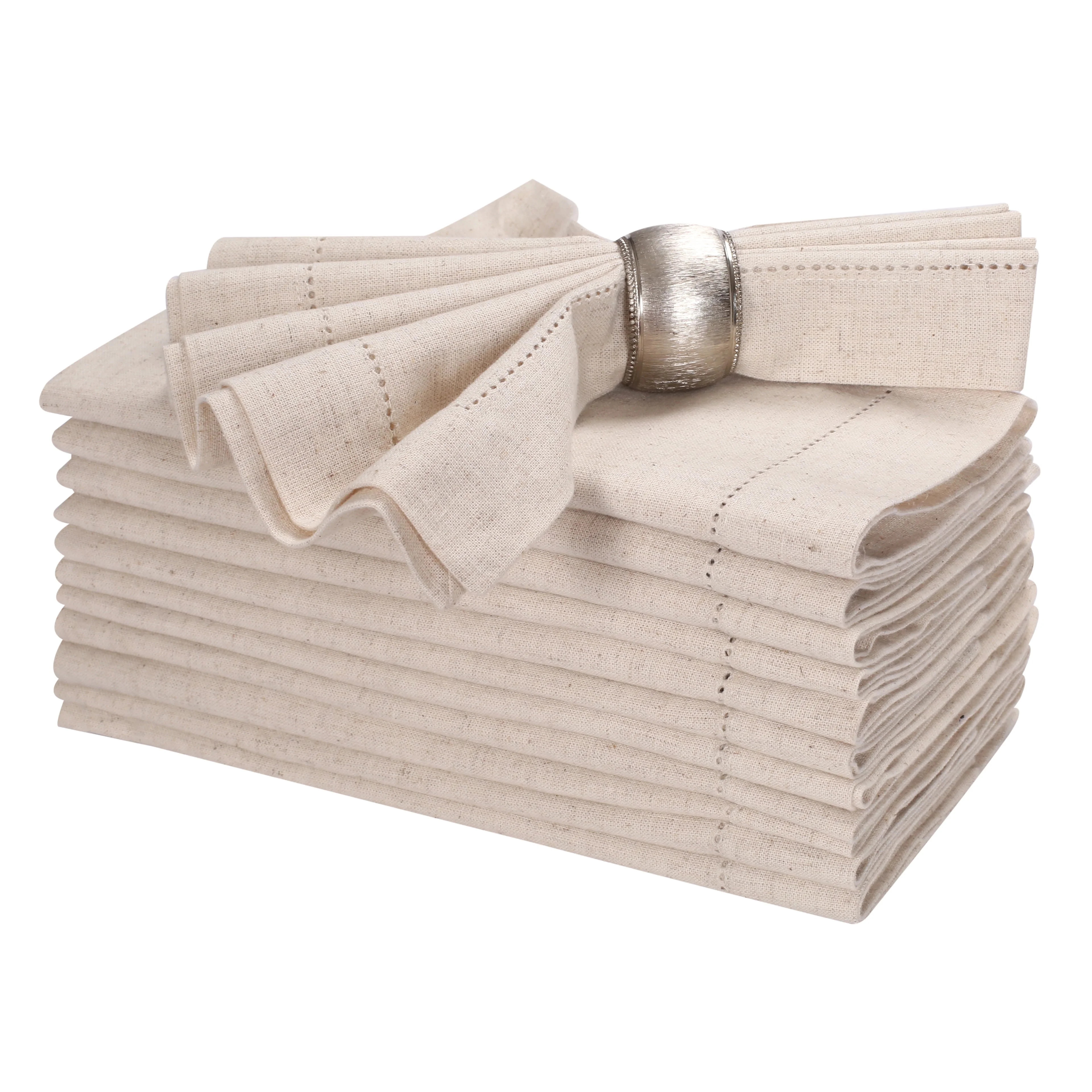 Bedding Craft Natural Linen Flax Cotton Dinner Napkins – Elegant Hemstitched Reusable Fabric ... | Walmart (US)