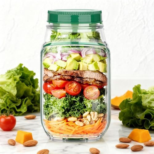 HongzyFirm Side-Opening Salad Mason Jar – Leak-Proof Portable Meal Prep Container with Dressing Compartment, Microwave & Dishwasher Safe. Perfect for Home, Office & Travel Lunches. | Amazon (US)