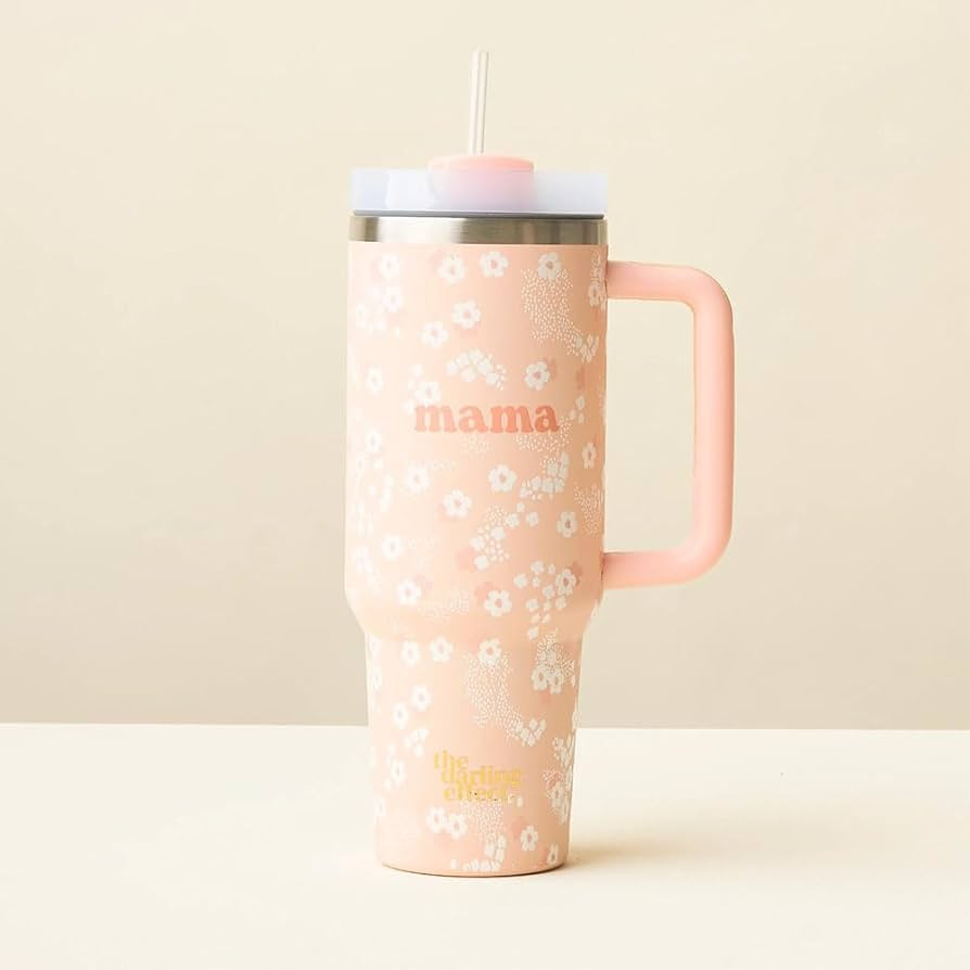 Tumblers with Handle 40 oz Insulated Stainless Steel Reusable Water Bottle Travel Mugs (Peach Mam... | Amazon (US)