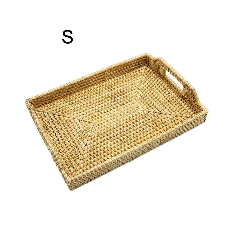 Hand-Woven Rattan Rectangular Serving Tray with Handles for Breakfast Drinkware Snacking for Coff... | Walmart (US)