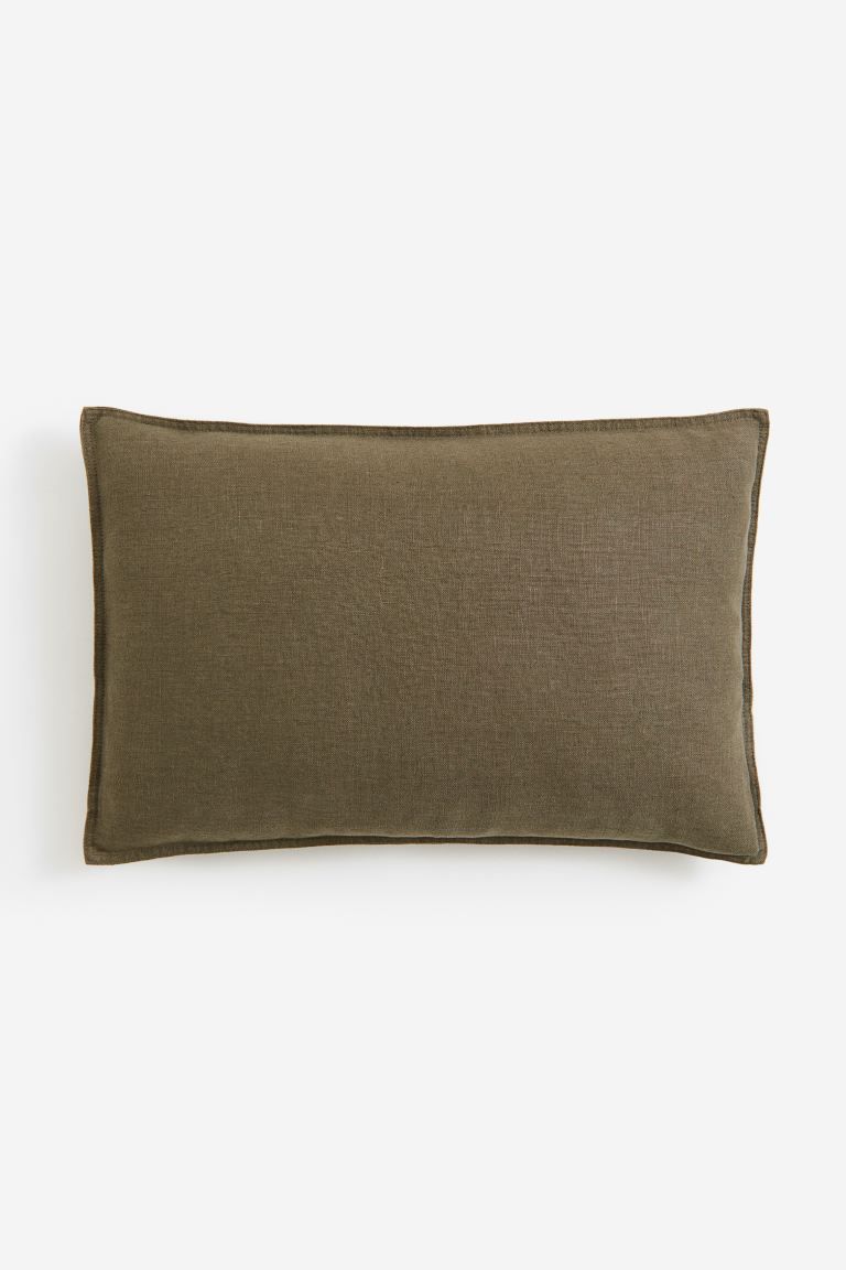 Washed Linen Cushion Cover - Dark khaki green - Home All | H&M US | H&M (US)