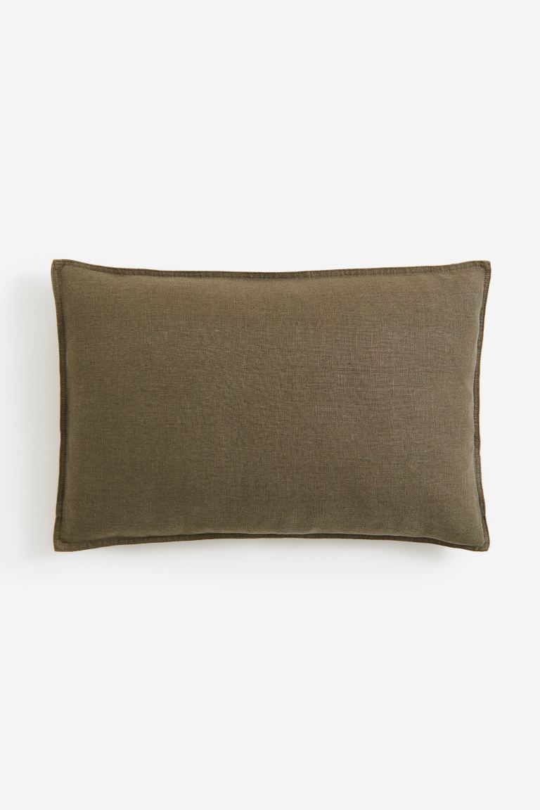 Washed Linen Cushion Cover - Dark khaki green - Home All | H&M US | H&M (US + CA)