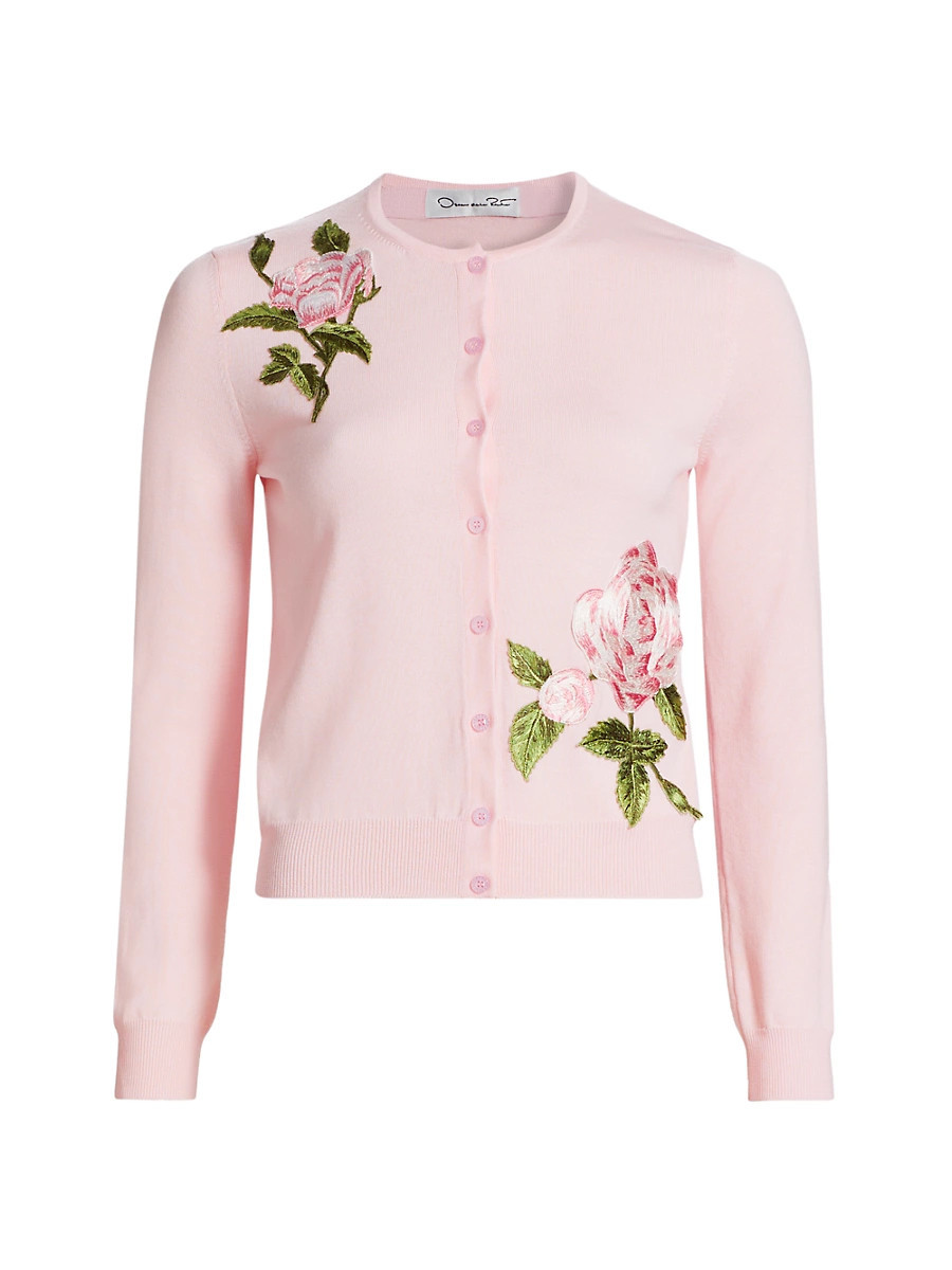 Women's Embroidered Floral Wool Cardigan - Pink Blush - Size Medium | Saks Fifth Avenue