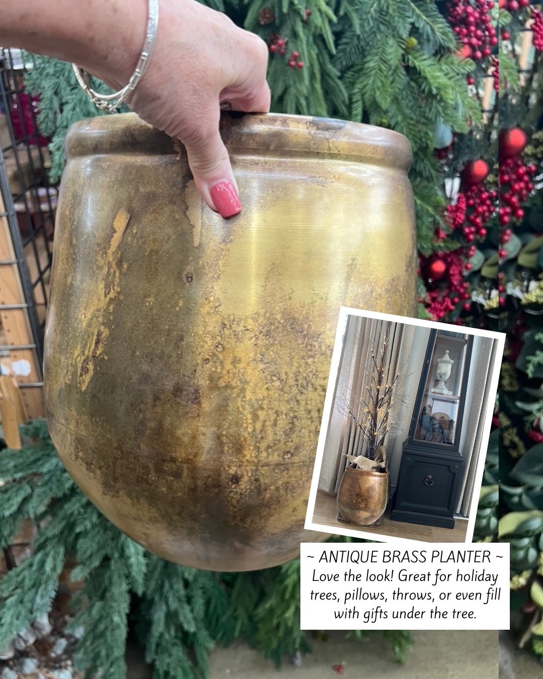 Antique Brass Planter ~ Love the look!  Great for holiday trees, pillows, throws, or even fill with gifts under the tree.

#LTKHome #LTKSeasonal #LTKFindsUnder100