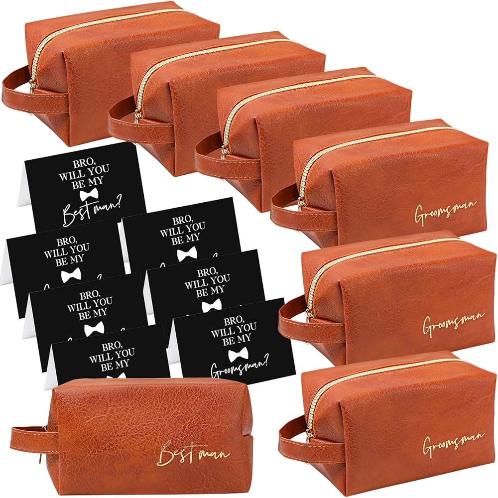 Amylove 7 Sets Groomsmen Gifts Toiletry Bag for Men Wedding Proposal Gift for Best Man PU Leather... | Amazon (US)