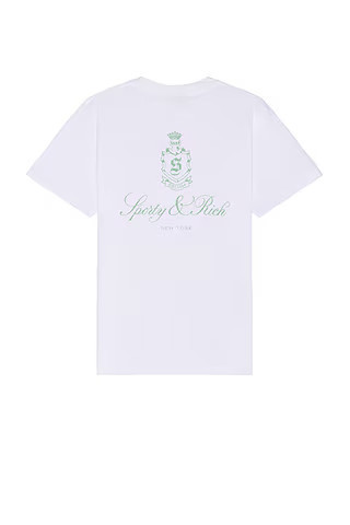 Sporty & Rich Vendome T-shirt in White & Sage - White. Size XL/1X (also in L, M, S). | FWRD 