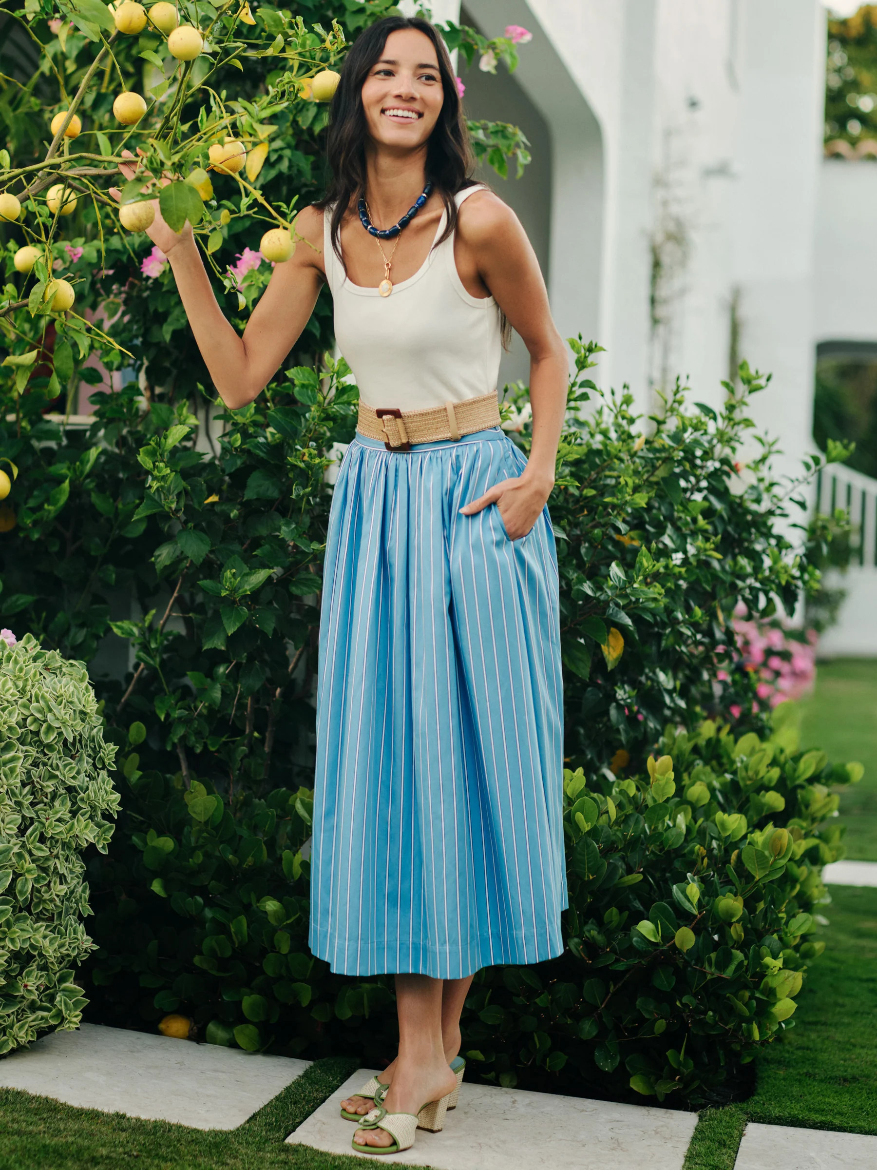 Steel_Blue/White Stripe Winnie Skirt | Women's Skirts | J.McLaughlin | J.McLaughlin
