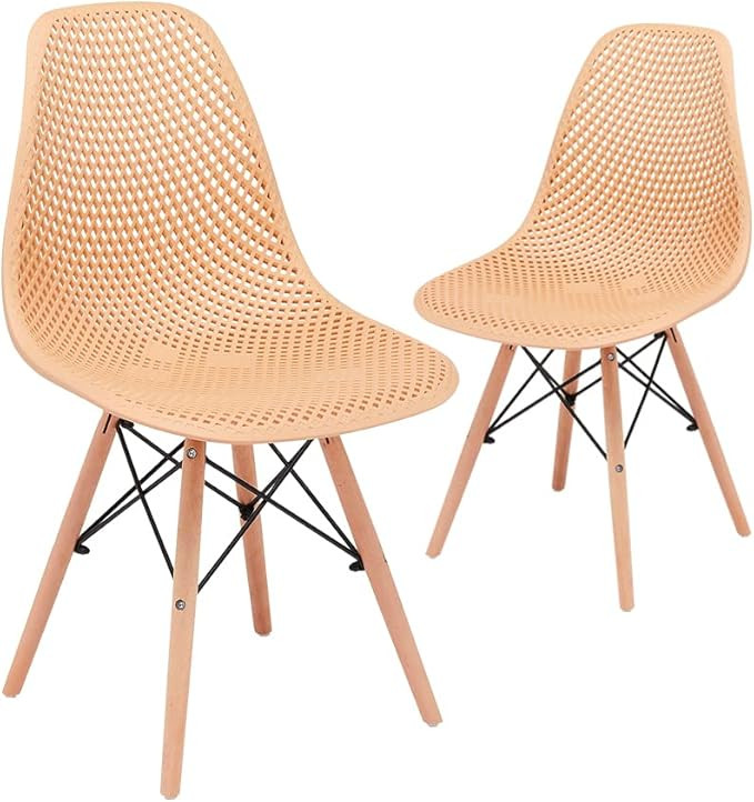 CangLong Dining Mid Century Modern Hollow Back Design Plastic Shell Armless Side Chair with Beech... | Amazon (US)