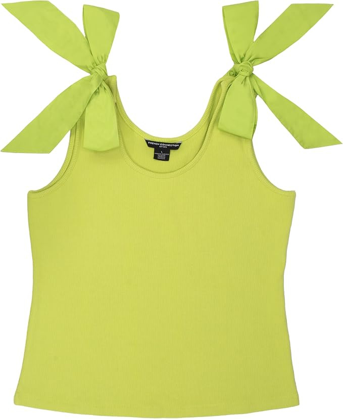 French Connection Women's Bow-Shoulder Tank – Ribbed Cotton Tank Top with Bow Tie Straps | Amazon (US)