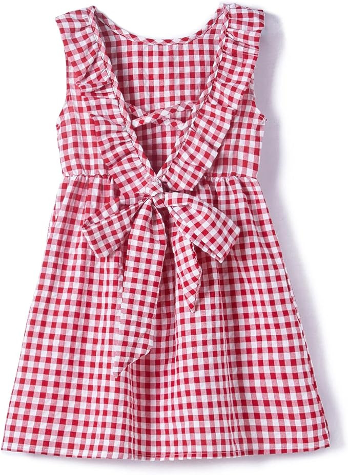 Toddler Baby Girls Cotton Ruffle Backless Sleeveless Swing Kids Plaid Casual Dresses | Amazon (US)