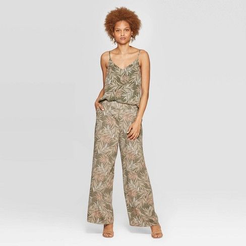 Women's Leaf Print Mid-Rise Wide Leg Pants - A New Day™ Olive | Target