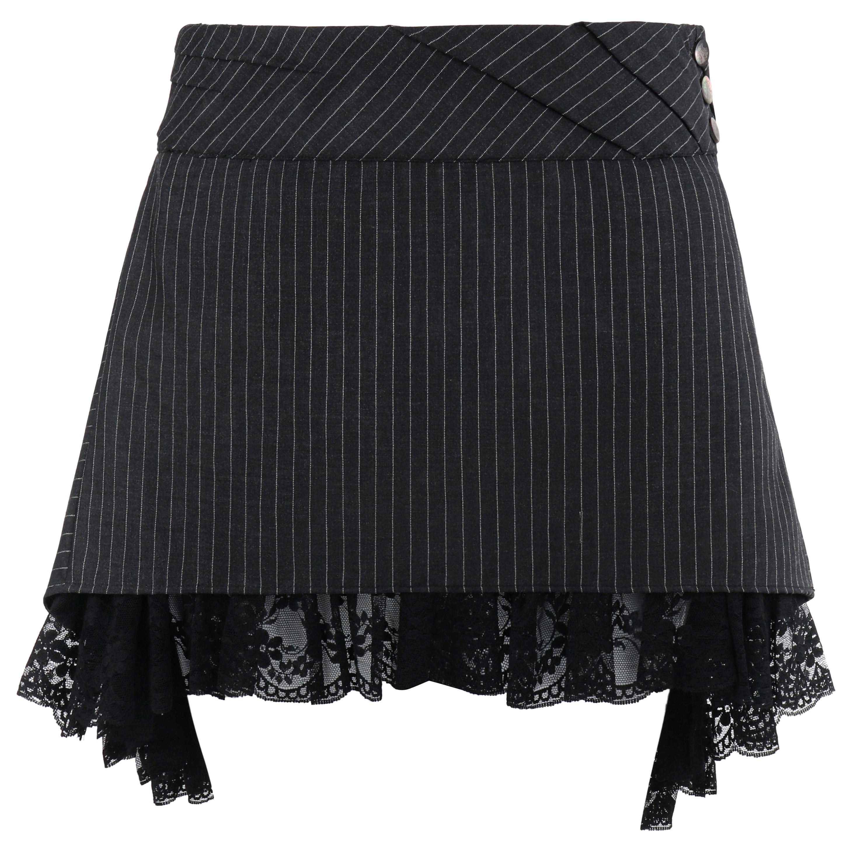 ALEXANDER McQUEEN S/S 1999 "No.13" Lace Pinstripe Pleat Waistband Mini Skirt | 1stDibs
