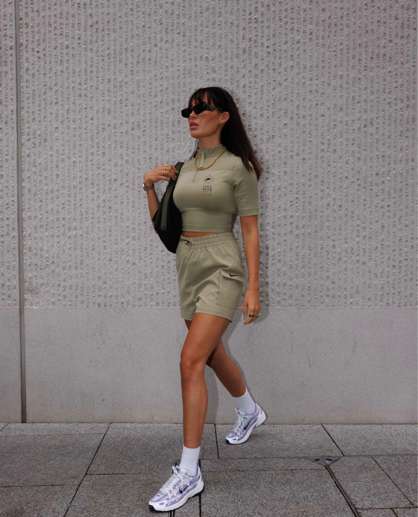 Olive green outfit, full Nike outfit, sage green, steeet style, Prada sunglasses, Nike P-6000, purple trainers, summer fit 

#LTKshoecrush #LTKSeasonal #LTKeurope