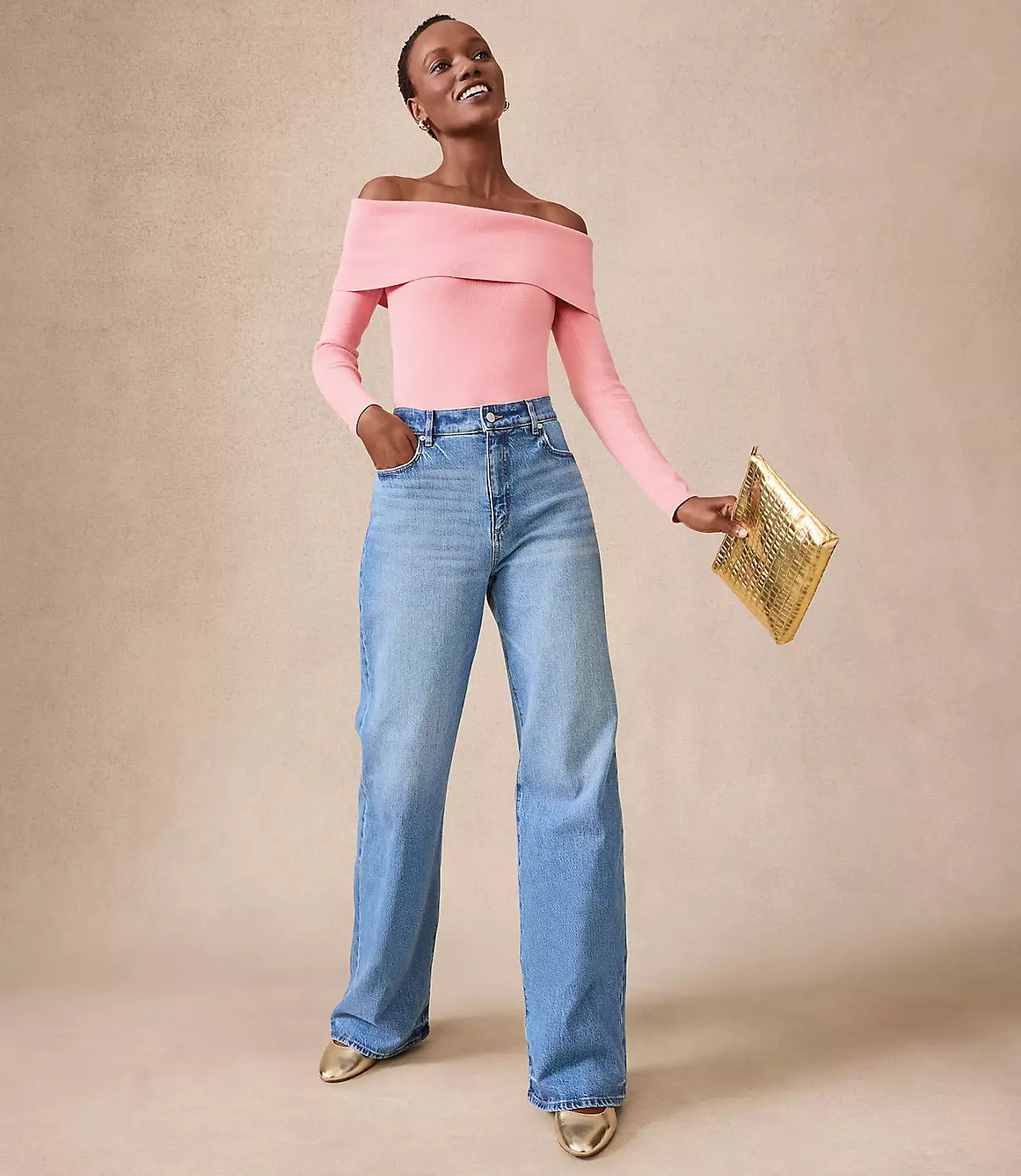 High Rise Wide Leg Jeans in Bright Mid Indigo Wash | LOFT