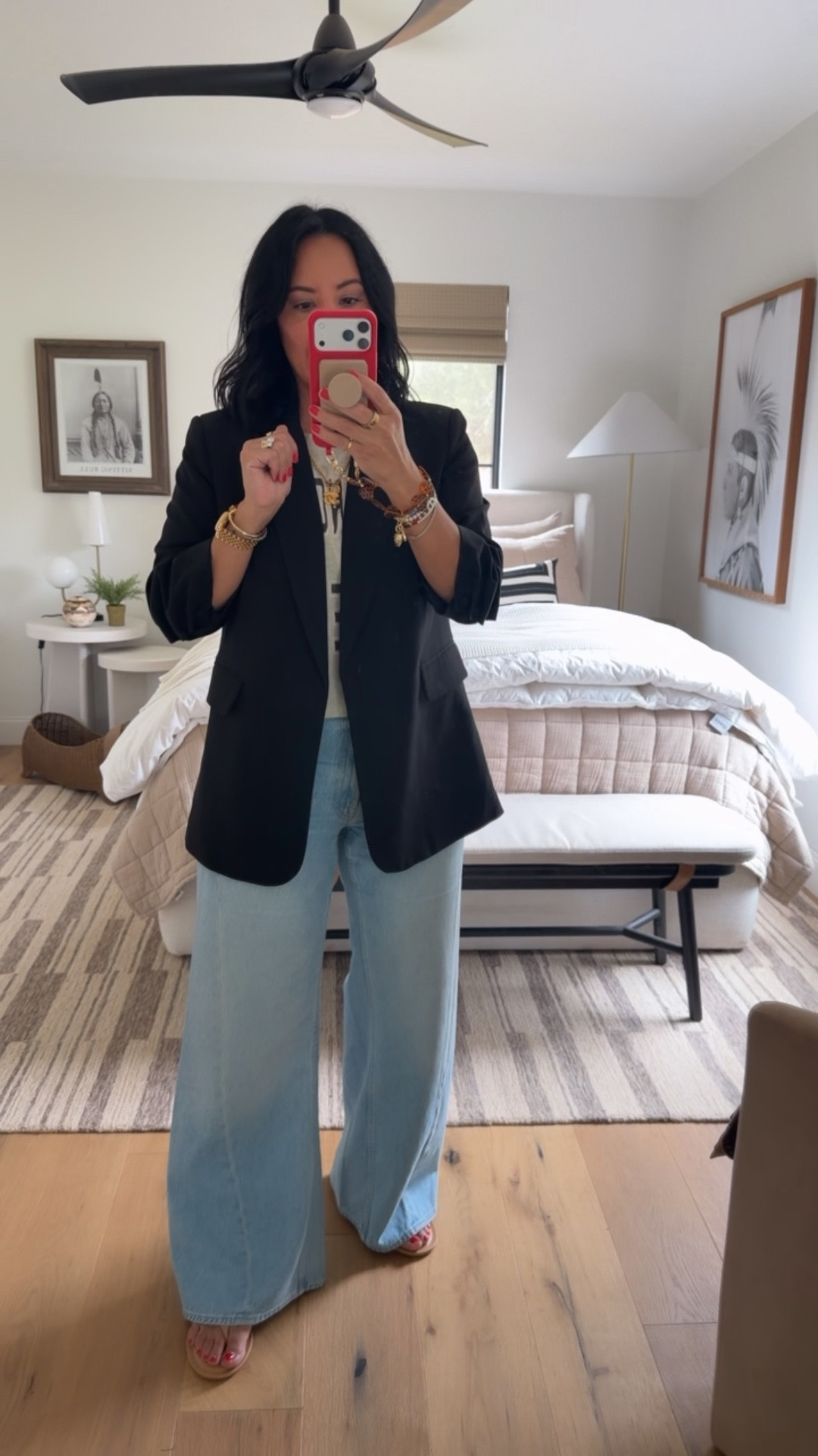 Blazer size medium, t-shirt size medium, jeans size 30 (I’m a curvy size 8), shoes fit tts (size down if you are between sizes). 

#LTKOver40 #LTKSaleAlert #LTKootd