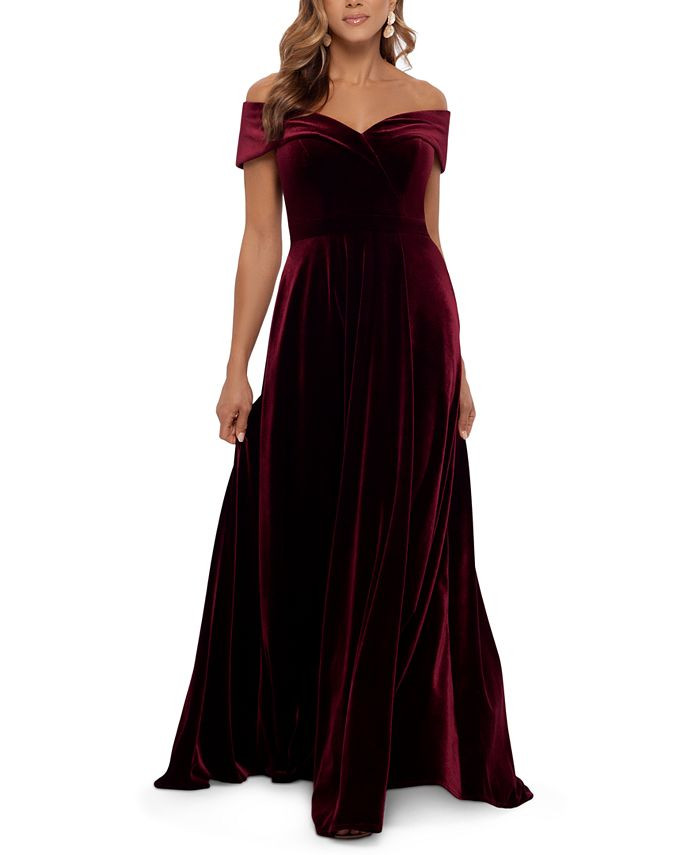 XSCAPE Petite Off-The-Shoulder Velvet Fit & Flare Gown & Reviews - Dresses - Petites - Macy's | Macys (US)
