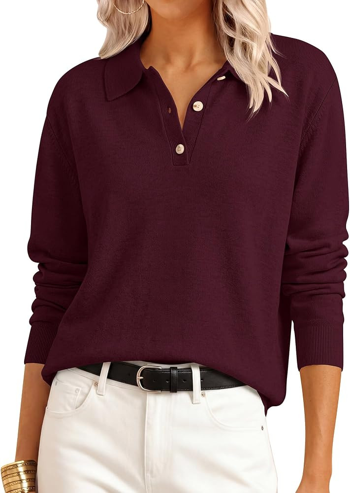 ANRABESS Sweaters for Women Polo Collared Knit Long Sleeve Pullover | Amazon (US)