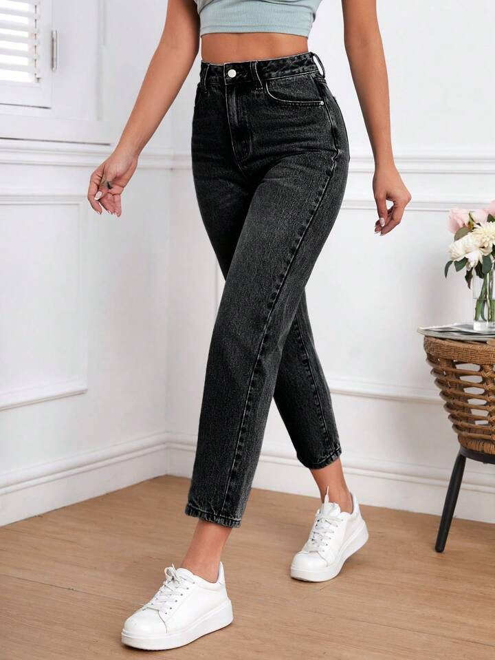 SHEIN Frenchy High Waist Straight Leg Jeans | SHEIN