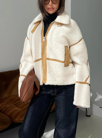 Briane Contrast Teddy Jacket White | Princess Polly US