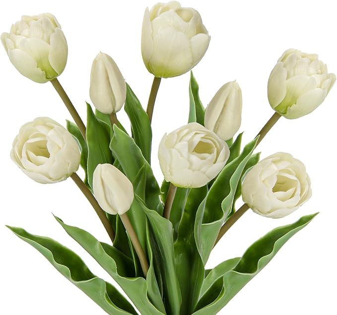 DILATATA 9 Pcs Artificial Tulips Flowers Cream Real Touch Fake Latex Tulips Flowers for Mother's ... | Amazon (US)
