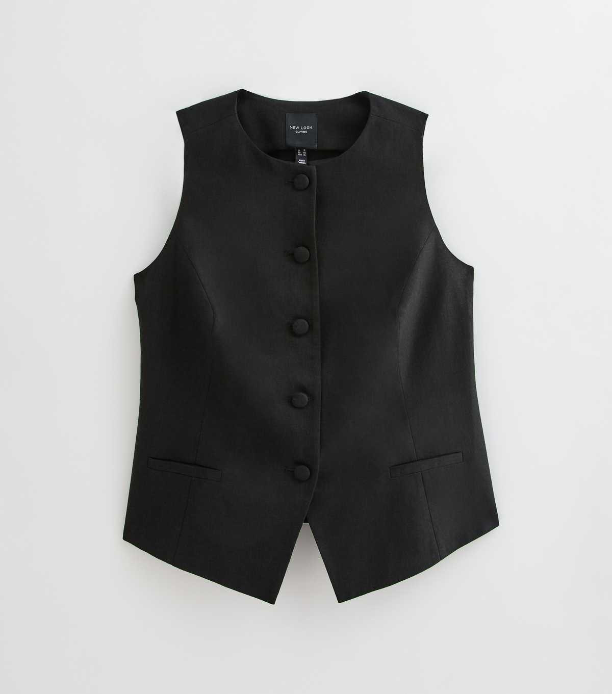 Curves Black Linen Blend Crew Neck Waistcoat | New Look | New Look (UK)