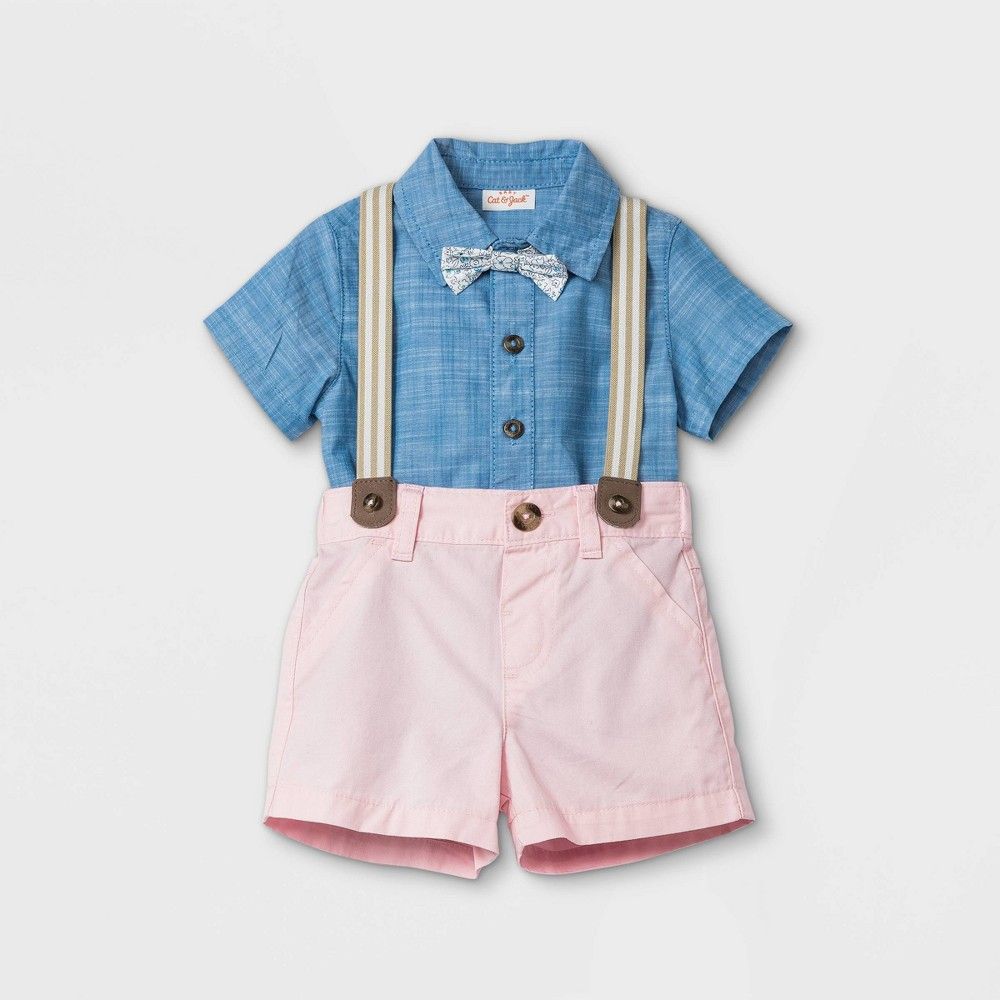 Baby Boys' Chambray Suspender Top & Bottom Set with Bowtie - Cat & Jack™ 24M | Target