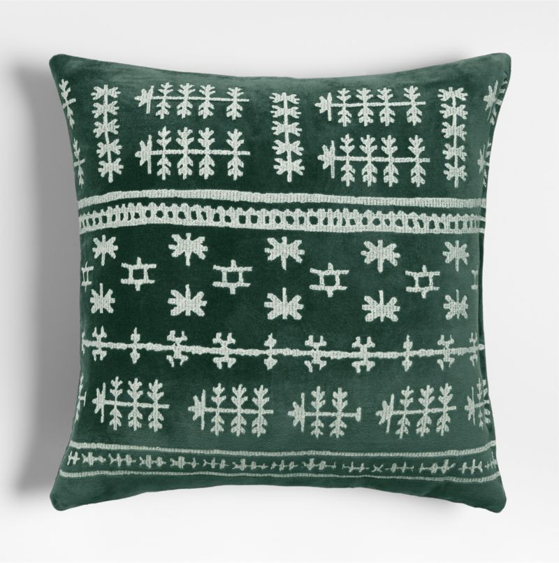 Fair Isle Embroidered Velvet 23"x23" Spruce Green Throw Pillow Cover | Crate & Barrel | Crate & Barrel