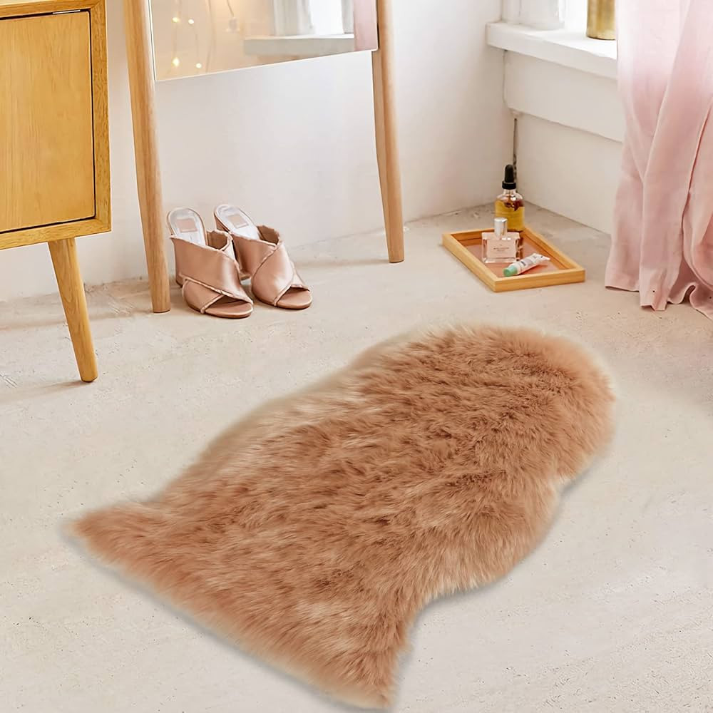 duduta Beige Sheepskin Throw Rugs 2x3 ft, Fluffy Shag Faux Fur Chair Seat Covers Washable Room De... | Amazon (US)