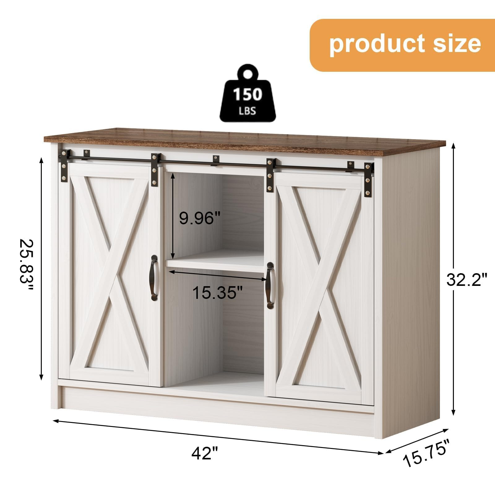 4 EVER WINNER Gabinete de barra de café de granja, gabinete de buffet de 42 pulgadas con almacenamiento y estante ajustable para espacios pequeños, gabinete de estación de café con puertas correderas de granero para cocina, comedor, color blanco | Amazon (US)