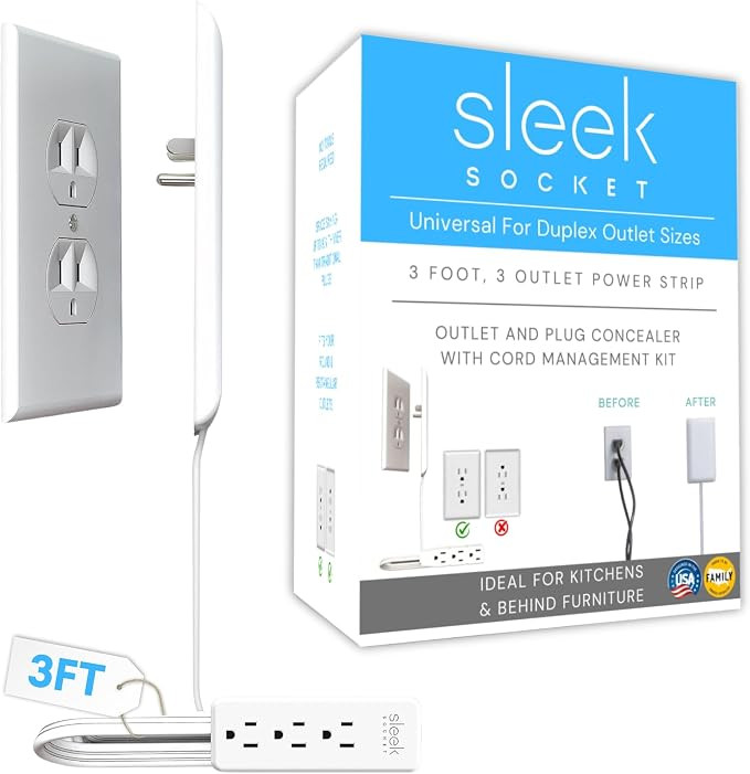 Sleek Socket Original & Patented Ultra-Thin Outlet Concealer with Cord Concealer Kit, Flat Extens... | Amazon (US)