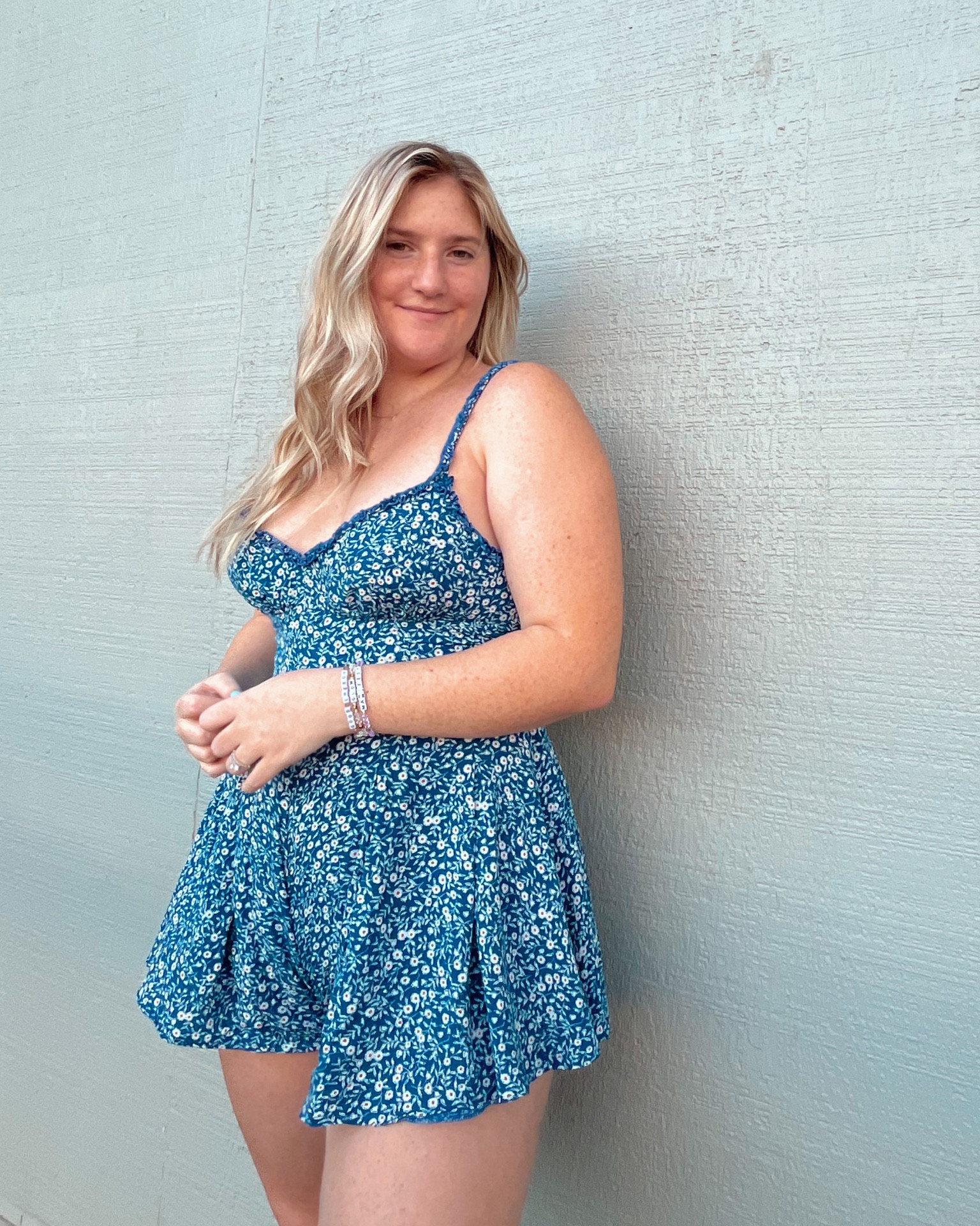 Summer outfit, spring outfit, romper, sundress, princess Polly, blue floral, summer date outfit, beach outfit, picnic outfit 
