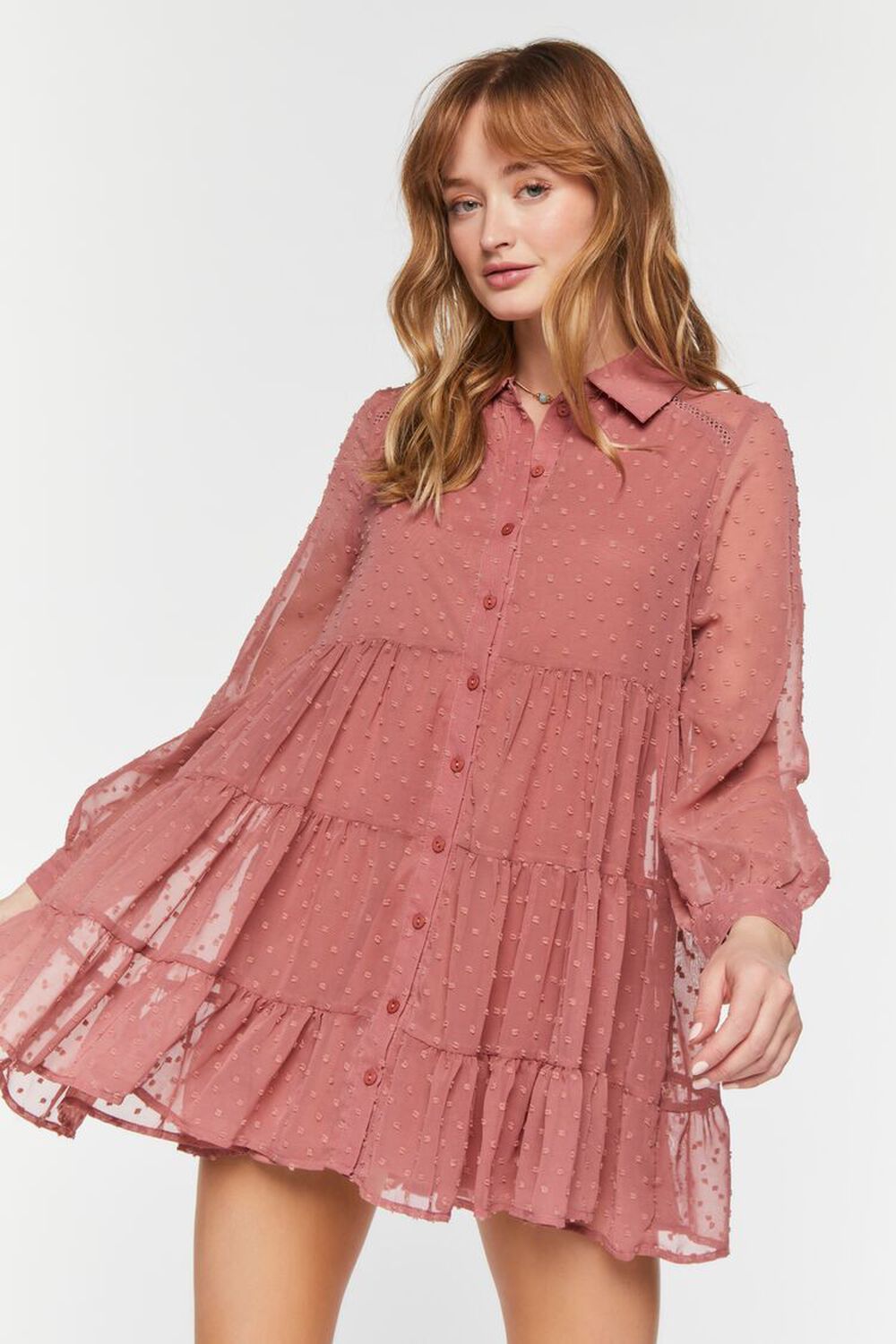 Swiss Dot Tiered Shirt Dress | Forever 21 (US)