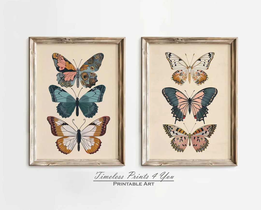 Butterfly Print Set of 2, Butterfly Print Wall Art, Butterfly Wall Art Printable, Butterfly Wall ... | Etsy (US)