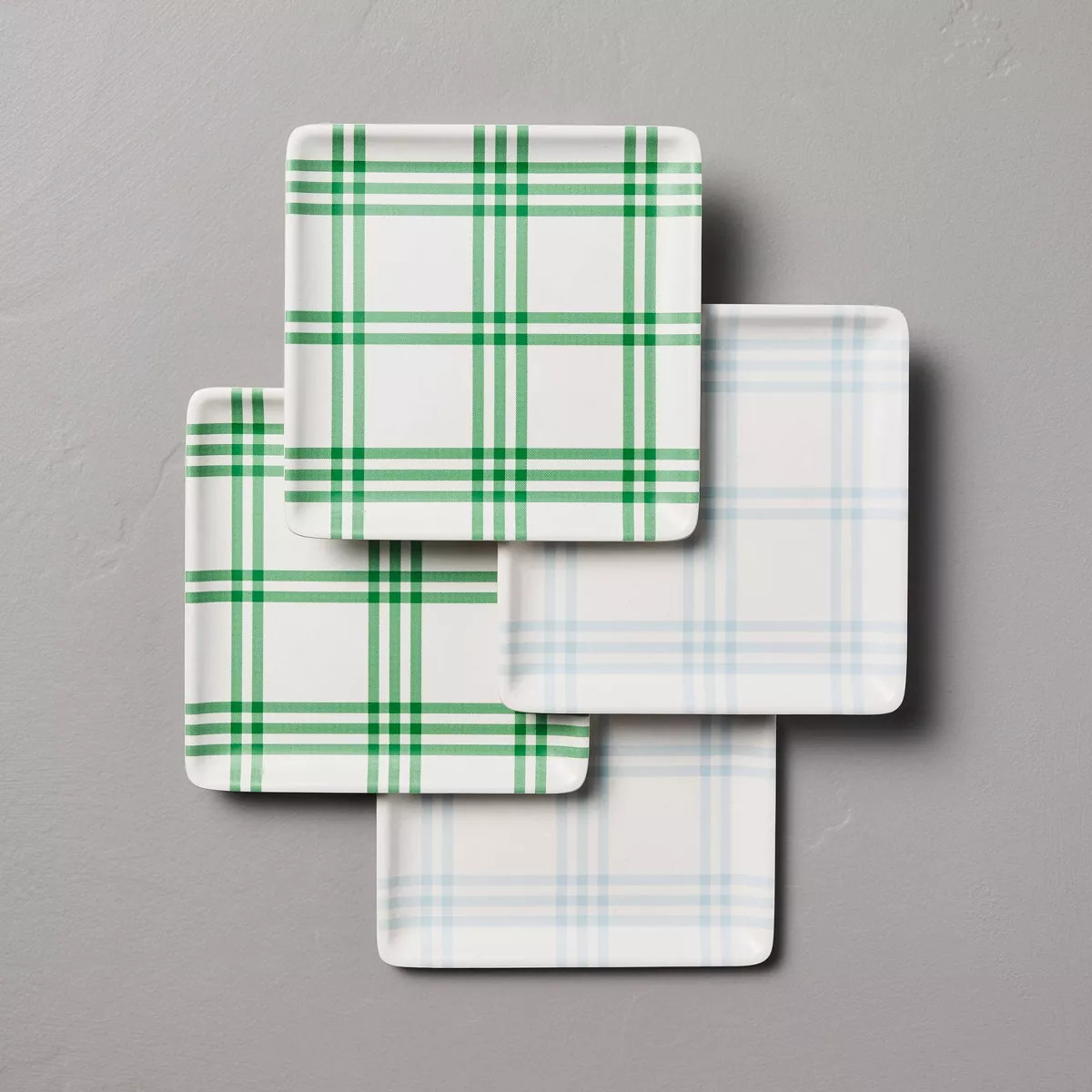 4pk Tri-Stripe Plaid Square Melamine Appetizer Plates Cream/Light Blue/Green - Hearth & Hand™ w... | Target