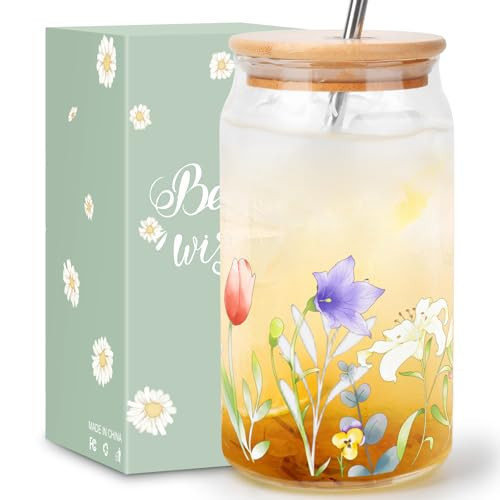 Mothers Day Mom Gifts from Daughter Son, Funny Birthday Gifts for Women Her Wife from Husband, Retirement Anniversary Mothers Day Presents for Mama Stepmom Mother In Law, Flower Glass Coffee Cup 16OZ | Amazon (US)