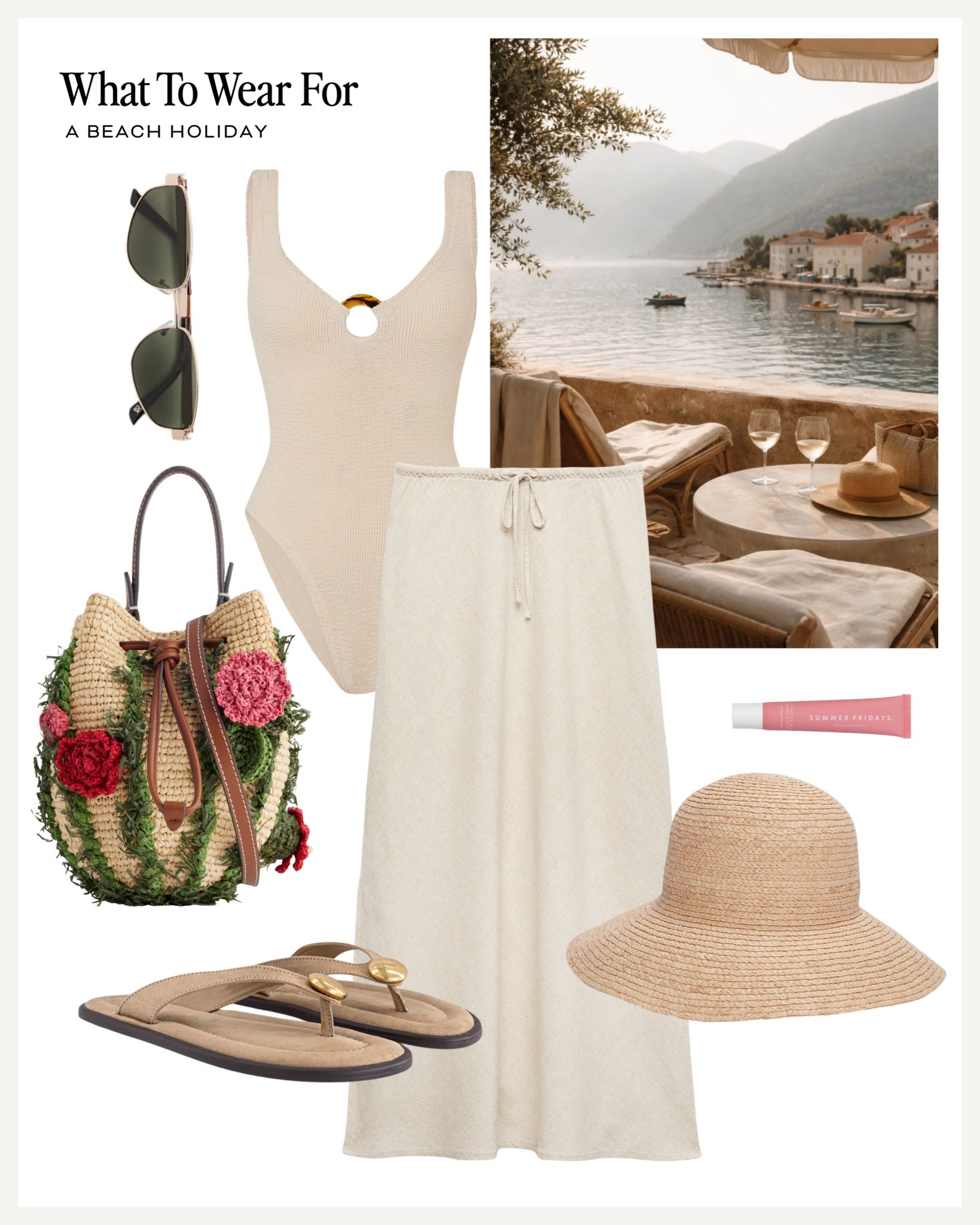 A beach holiday 🏝️ 

Hunza g swimsuit, summer skirt, straw bag, beige sandals, straw bag 

#LTKuk #LTKsummer #LTKswimwear