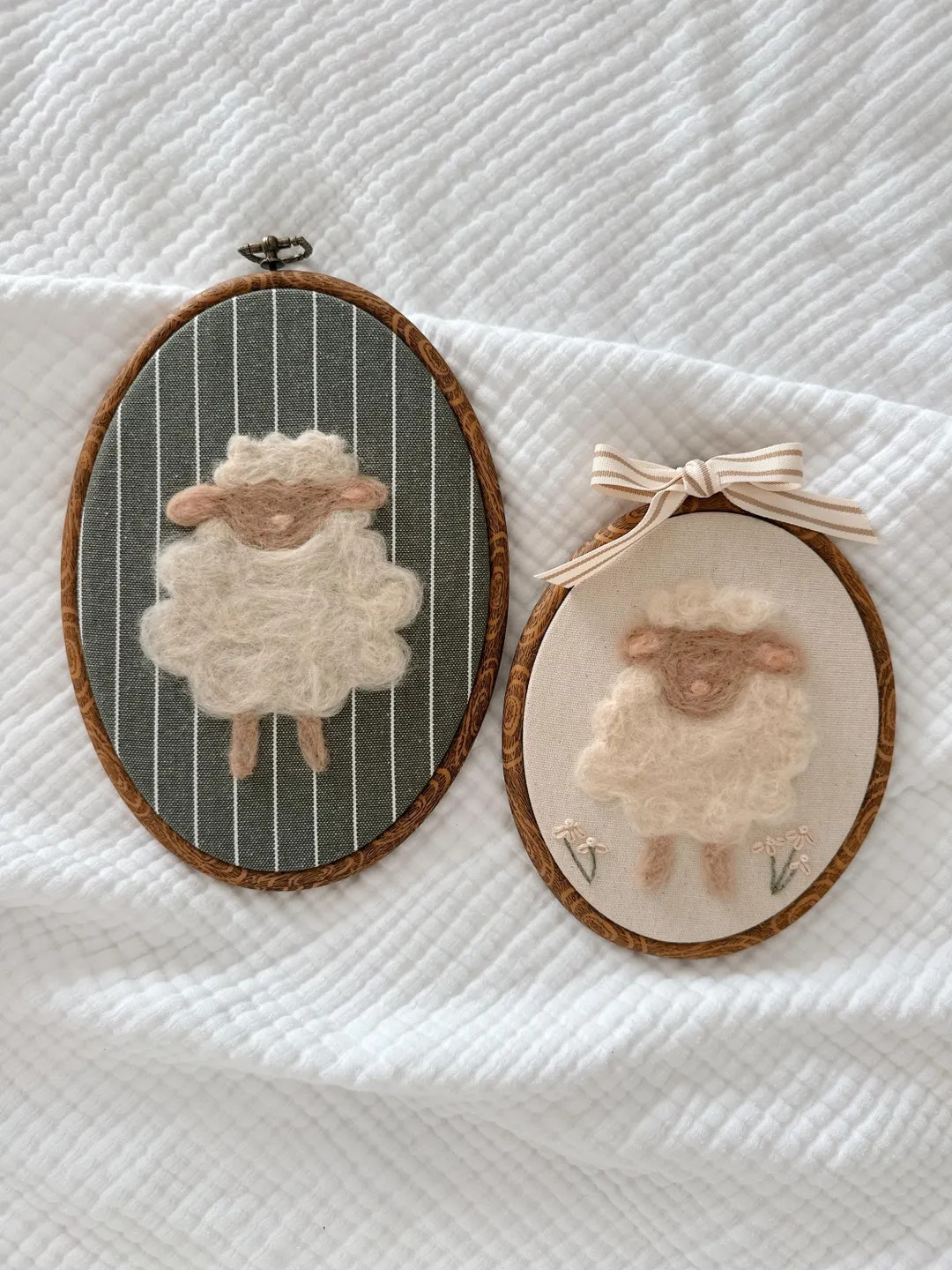 Neutral Lamb Needle Felt Wall Art – Embroidered Flowers – Handmade Nursery Decor in Hoop - Et... | Etsy (US)